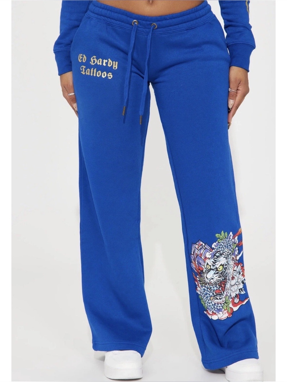 ED HARDY | Tiger Lotus Flare Sweatpants in Cobalt Blue, Size Large
